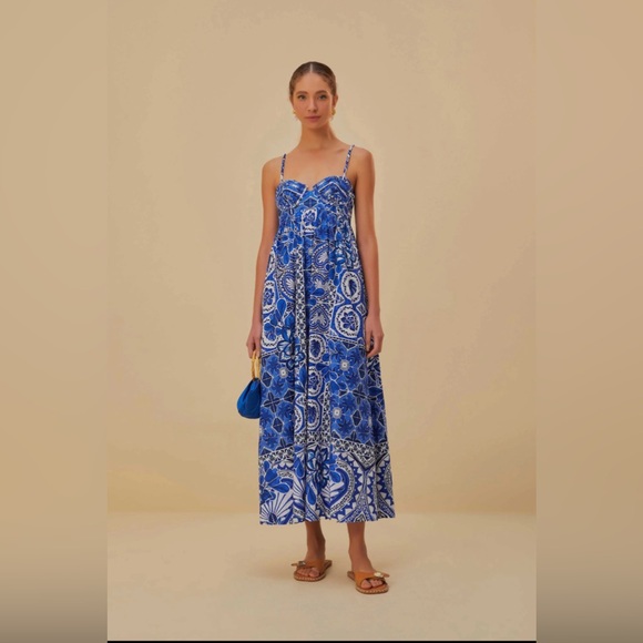 NWT FARM RIO Blue Tile Dream Maxi Dress - Picture 1 of 9